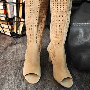Vince Camuto Tan Heeled Peep-Toe Boots